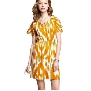 J. Crew Yellow Gold and White Indira Krat 100% Silk Dress